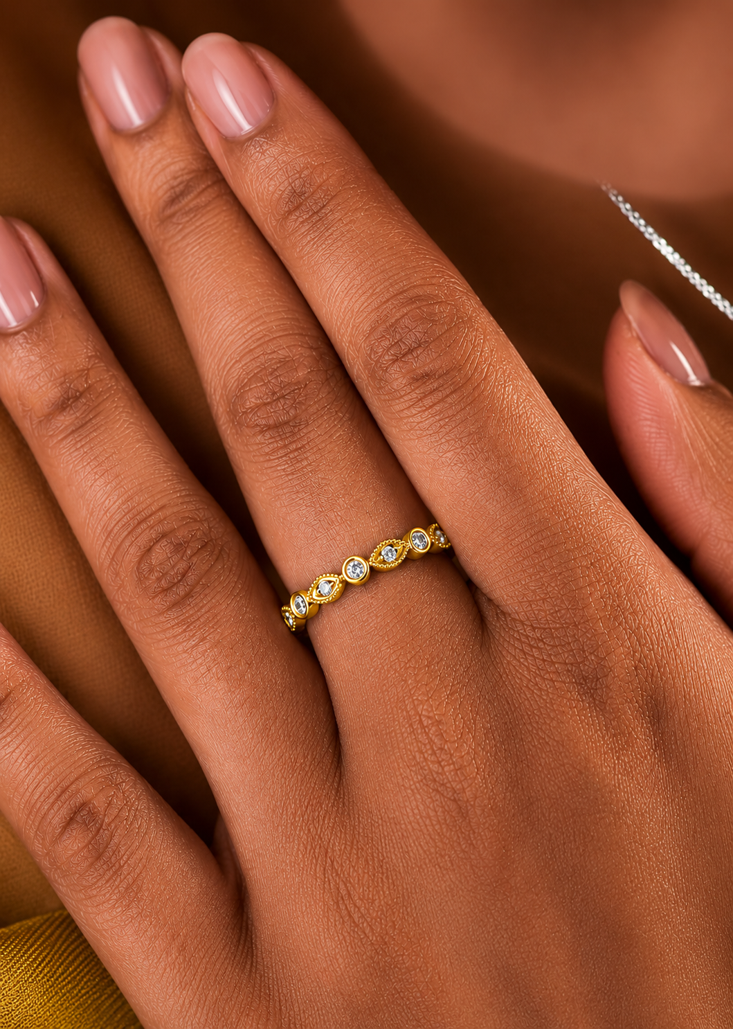 Bezel-Set Round Diamond Band Ring With Milgrain Detailing Vintage Style In 14K Solid Gold - HIGHCARAT DIAMONDS