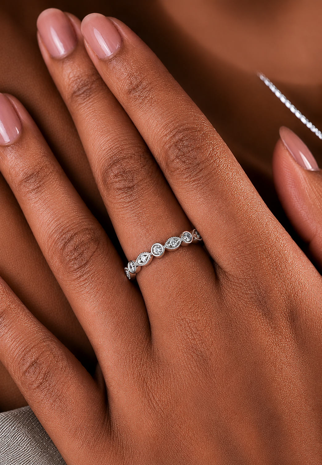 Bezel-Set Round Diamond Band Ring With Milgrain Detailing Vintage Style In 14K Solid Gold - HIGHCARAT DIAMONDS