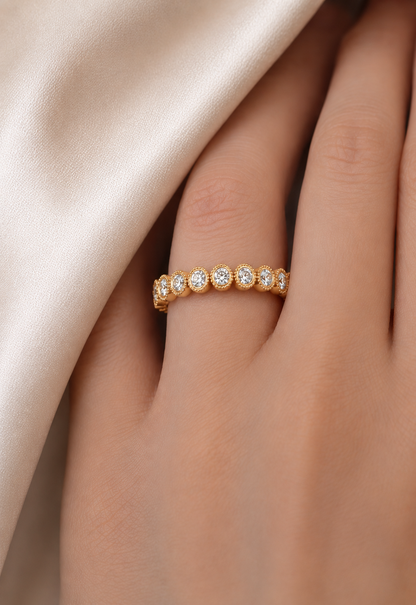 Bezel Set Round Shaped Diamond Band Ring Timeless Beauty At Great Price In 14K Solid gold - HIGHCARAT DIAMONDS