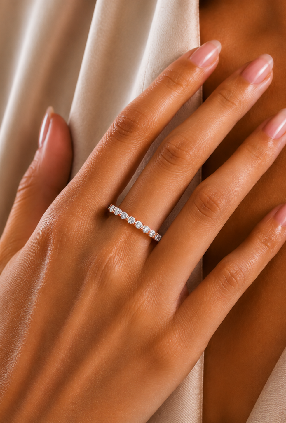 Bezel Set Round Diamond Half Eternity Band Ring In 14KT Gold for Women Lab-Grown or Natural - HIGHCARAT DIAMONDS