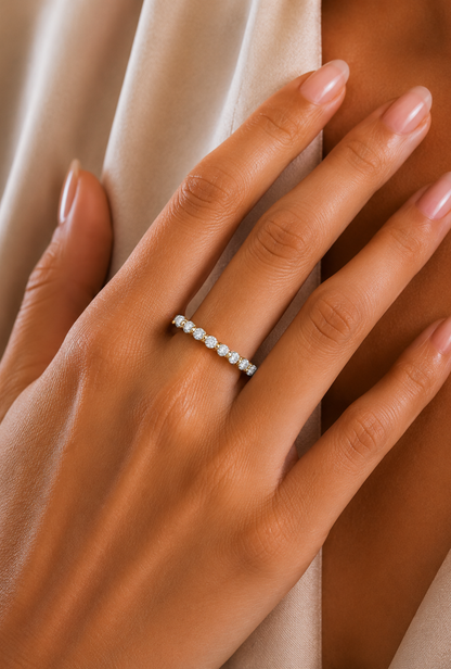 Bezel Set Round Diamond Half Eternity Band Ring In 14KT Gold for Women Lab-Grown or Natural - HIGHCARAT DIAMONDS