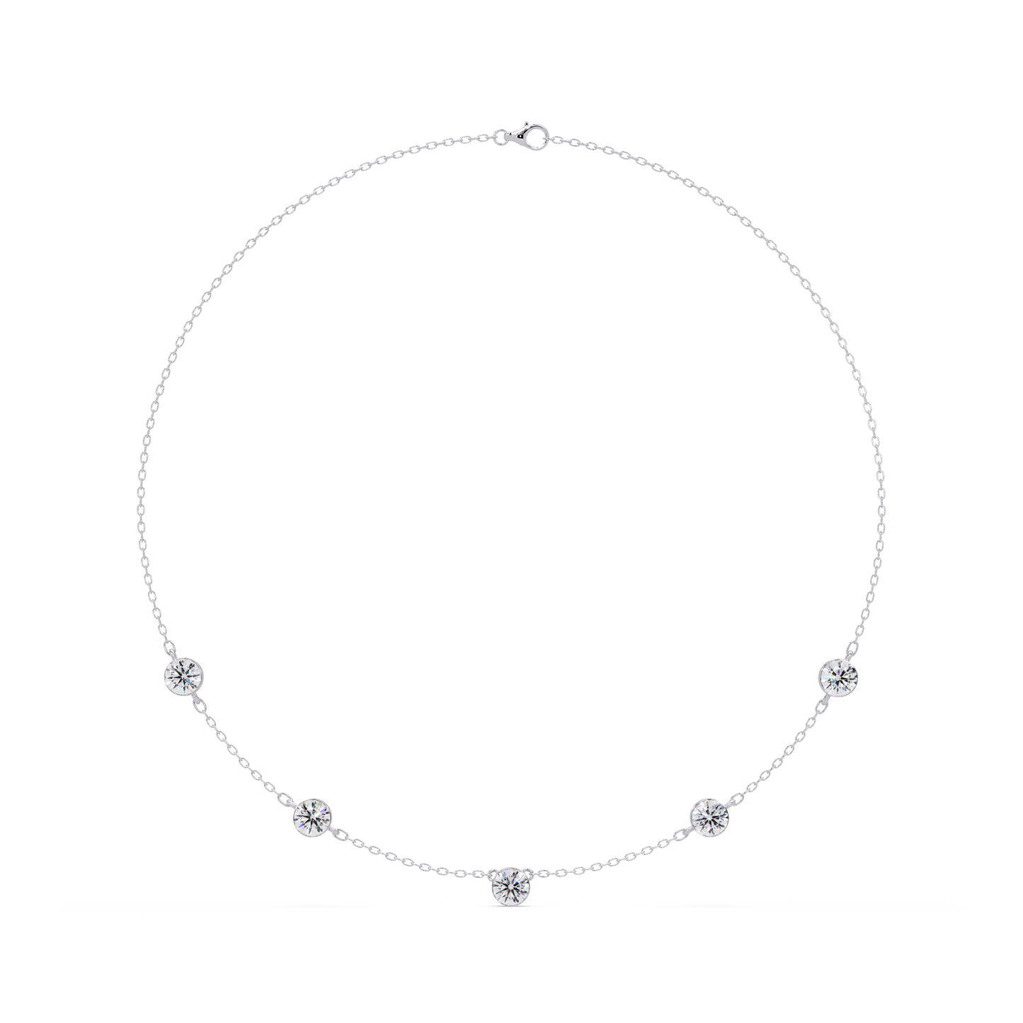 Bezel Set Round Lab-Grown Diamond Rose Gold Station Necklace - HIGHCARAT DIAMONDS