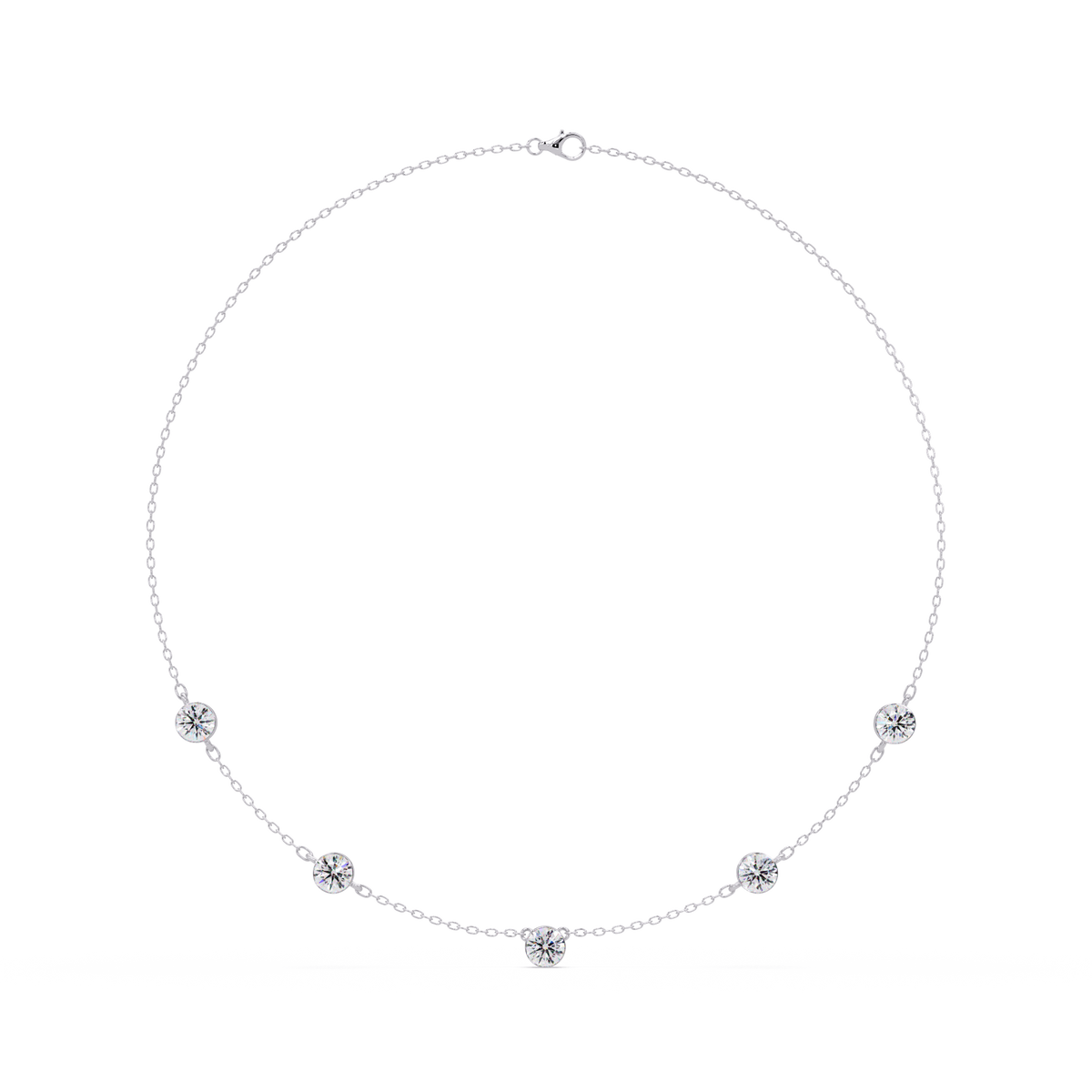 Bezel Set Round Lab-Grown Diamond Rose Gold Station Necklace - HIGHCARAT DIAMONDS