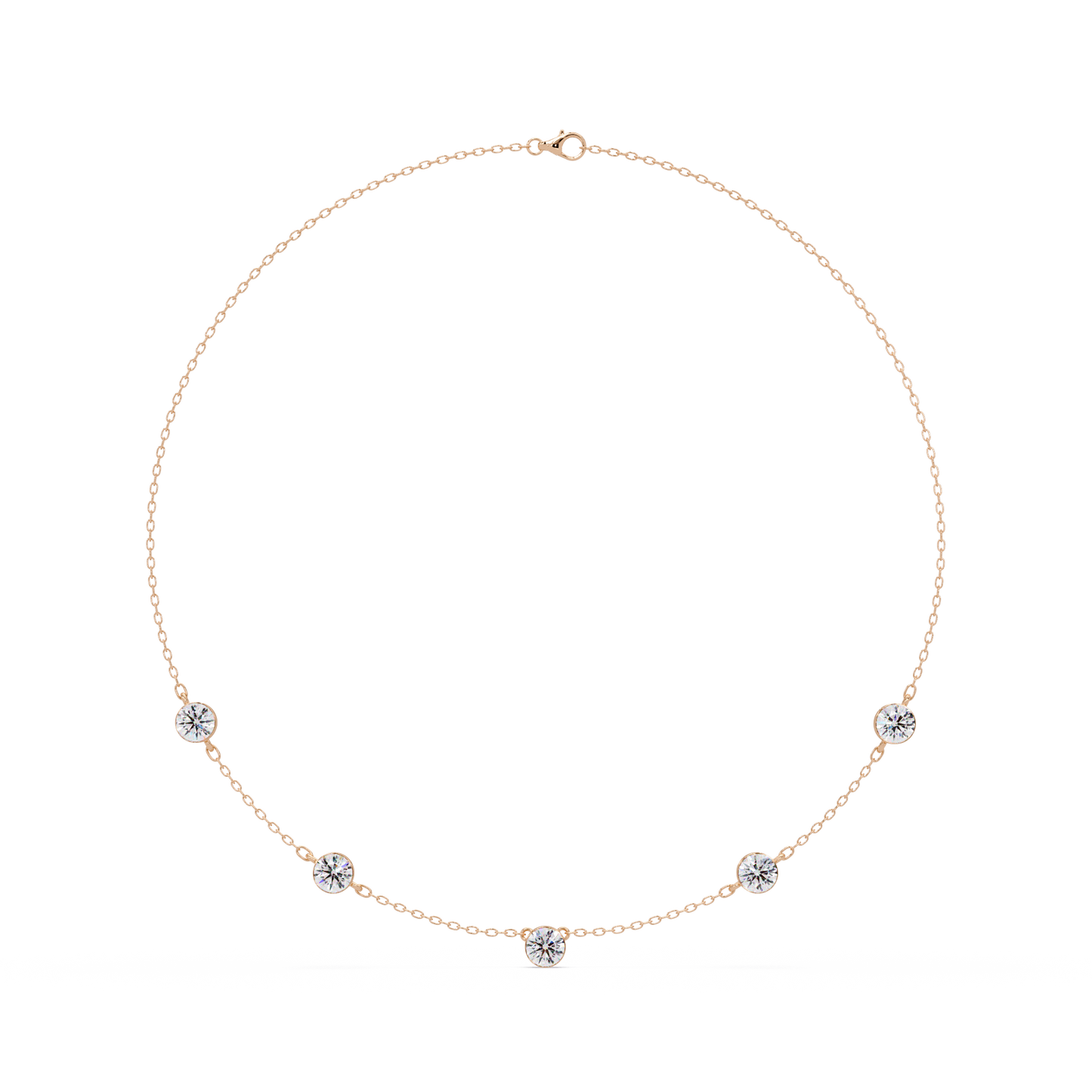 Bezel Set Round Lab-Grown Diamond Rose Gold Station Necklace - HIGHCARAT DIAMONDS