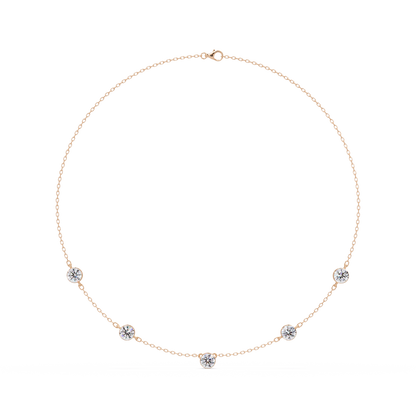 Bezel Set Round Lab-Grown Diamond Rose Gold Station Necklace - HIGHCARAT DIAMONDS