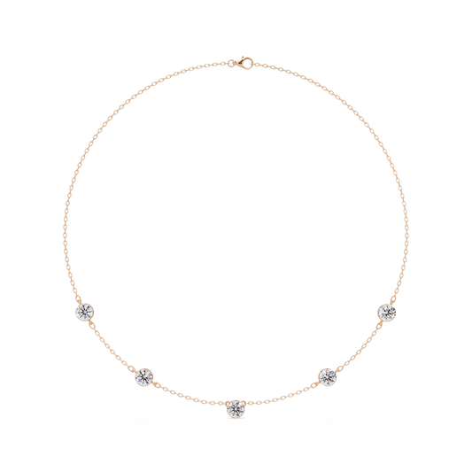 Bezel Set Round Lab-Grown Diamond Rose Gold Station Necklace - HIGHCARAT DIAMONDS