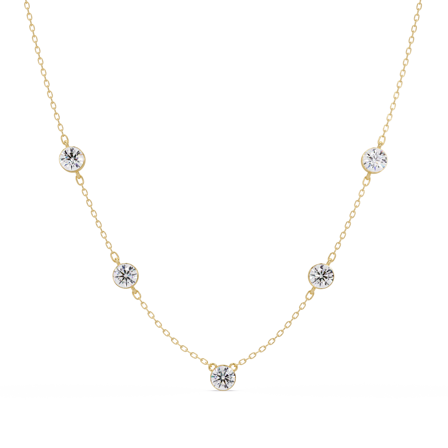 Bezel Set Round Lab-Grown Diamond Rose Gold Station Necklace - HIGHCARAT DIAMONDS
