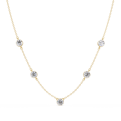Bezel Set Round Lab-Grown Diamond Rose Gold Station Necklace - HIGHCARAT DIAMONDS