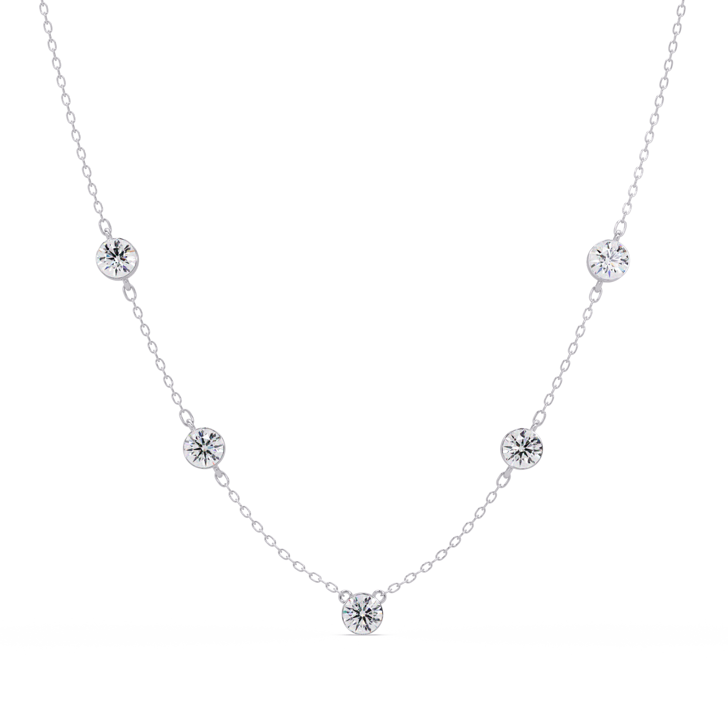 Bezel Set Round Lab-Grown Diamond Rose Gold Station Necklace - HIGHCARAT DIAMONDS