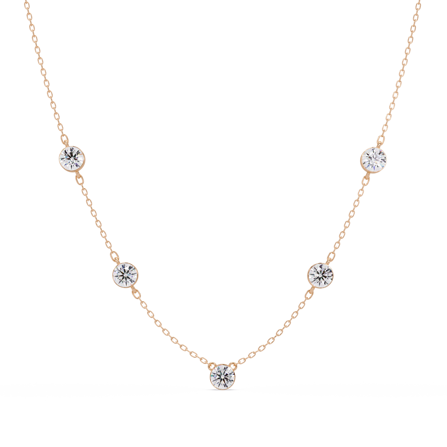 Bezel Set Round Lab-Grown Diamond Rose Gold Station Necklace - HIGHCARAT DIAMONDS