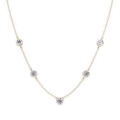 Bezel Set Round Lab-Grown Diamond Rose Gold Station Necklace - HIGHCARAT DIAMONDS
