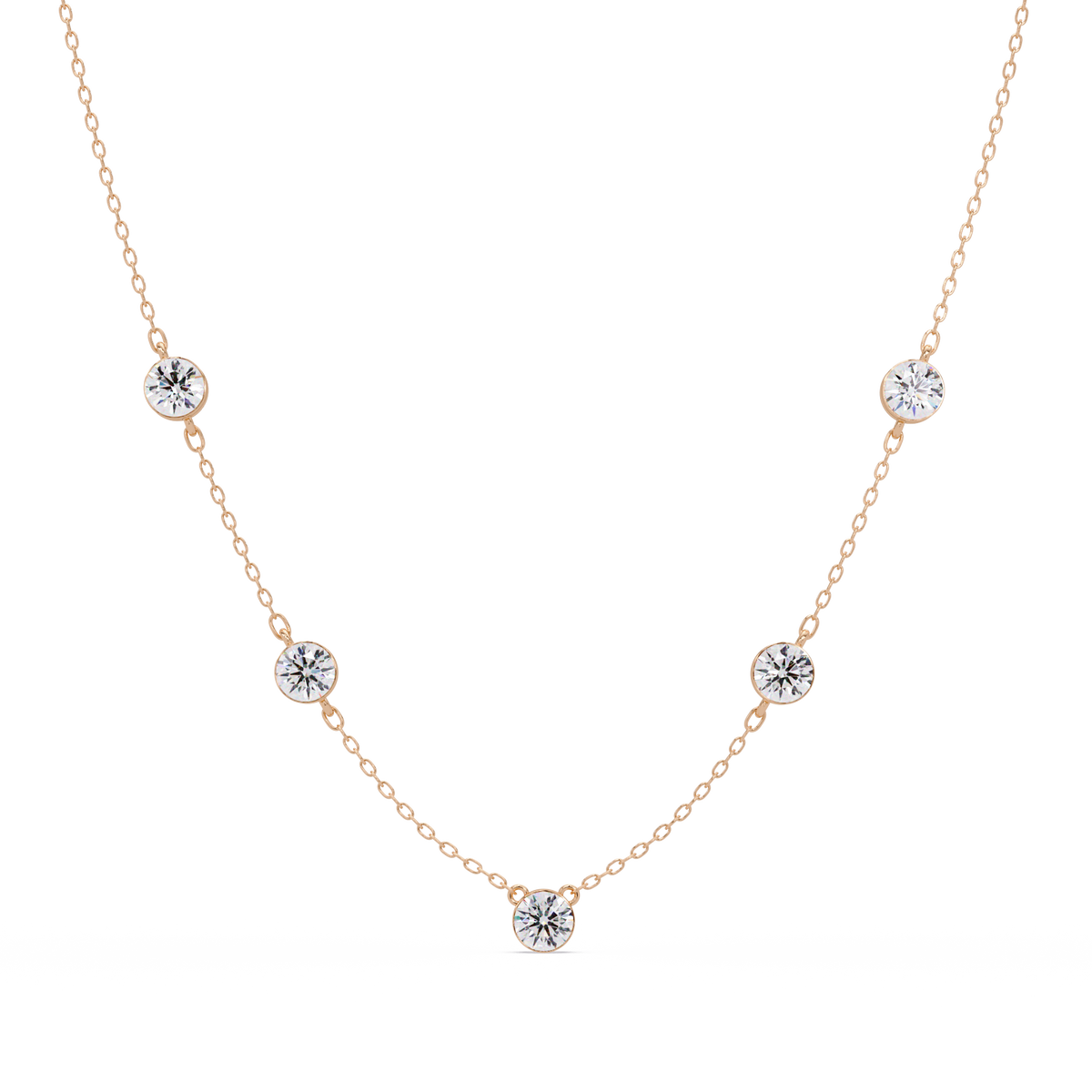 Bezel Set Round Lab-Grown Diamond Rose Gold Station Necklace - HIGHCARAT DIAMONDS