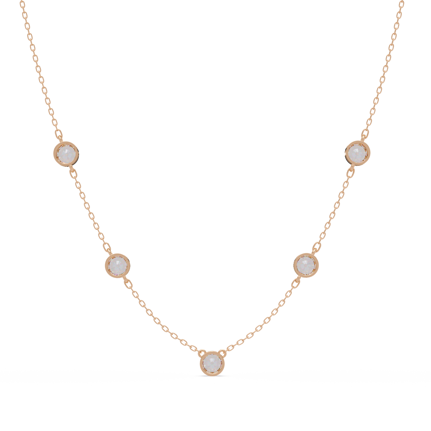 Bezel Set Round Lab-Grown Diamond Rose Gold Station Necklace - HIGHCARAT DIAMONDS