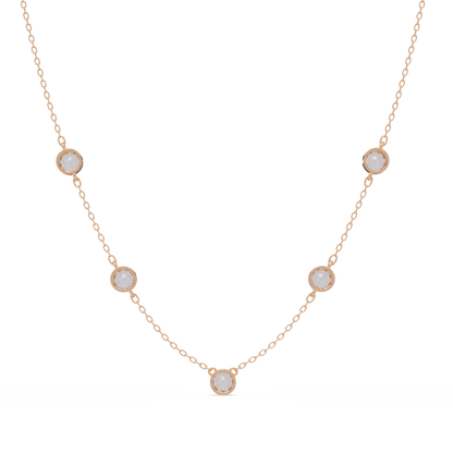 Bezel Set Round Lab-Grown Diamond Rose Gold Station Necklace - HIGHCARAT DIAMONDS