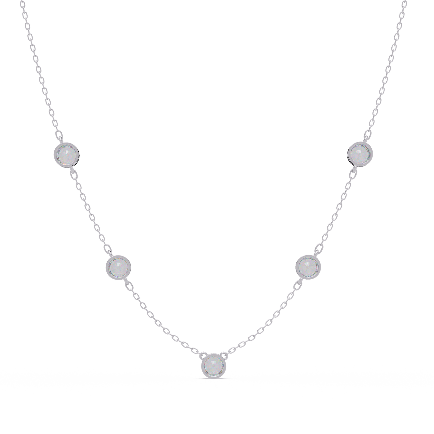 Bezel Set Round Lab-Grown Diamond Rose Gold Station Necklace - HIGHCARAT DIAMONDS