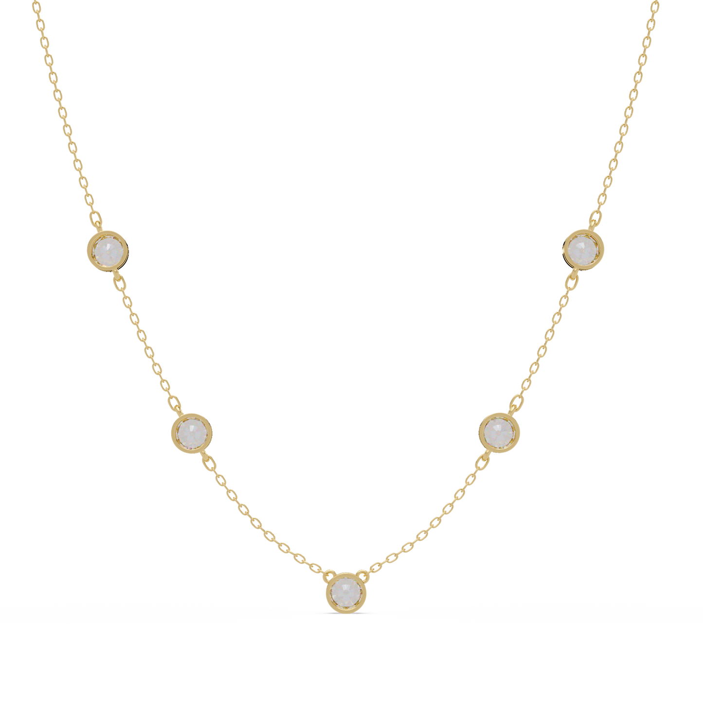 Bezel Set Round Lab-Grown Diamond Rose Gold Station Necklace - HIGHCARAT DIAMONDS