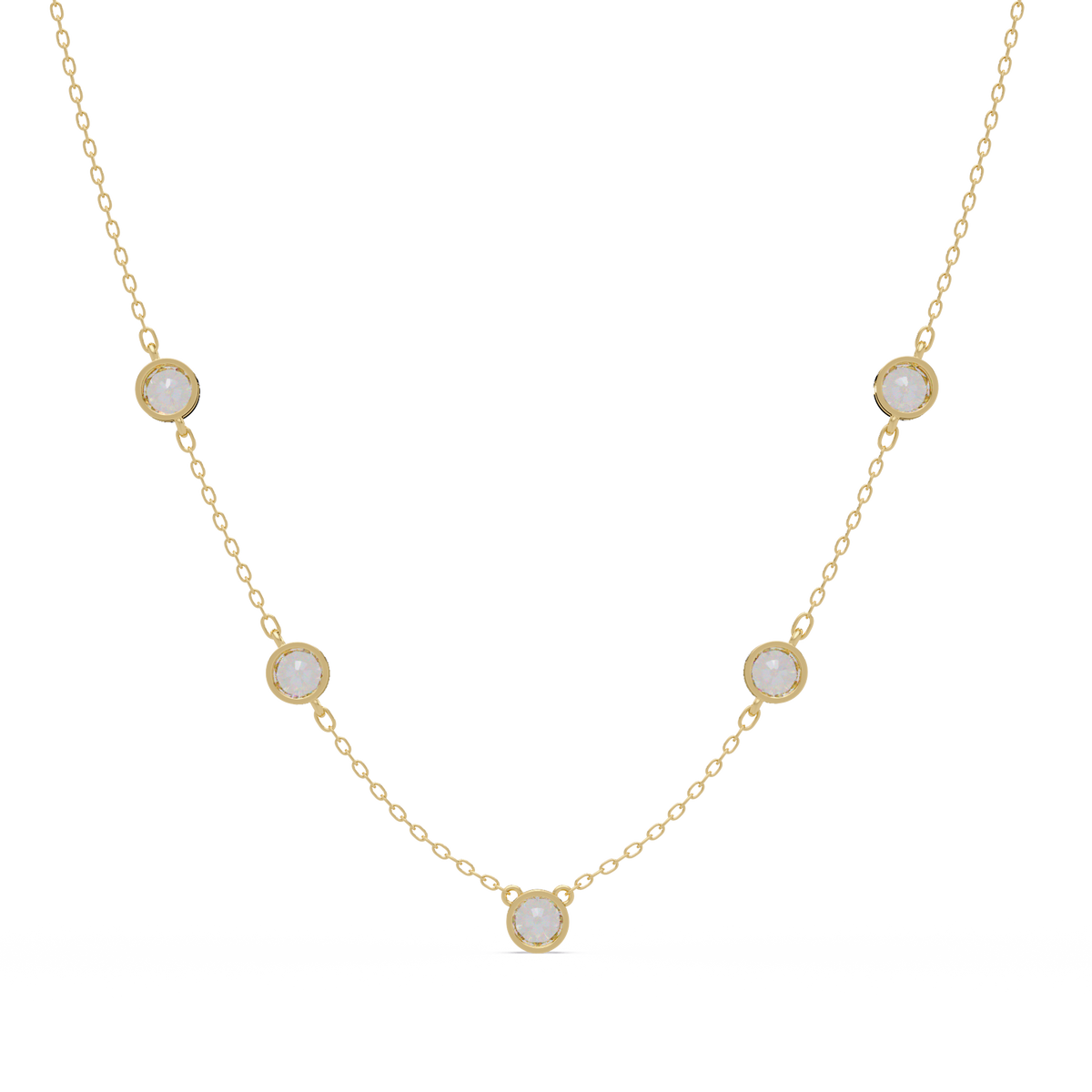 Bezel Set Round Lab-Grown Diamond Rose Gold Station Necklace - HIGHCARAT DIAMONDS