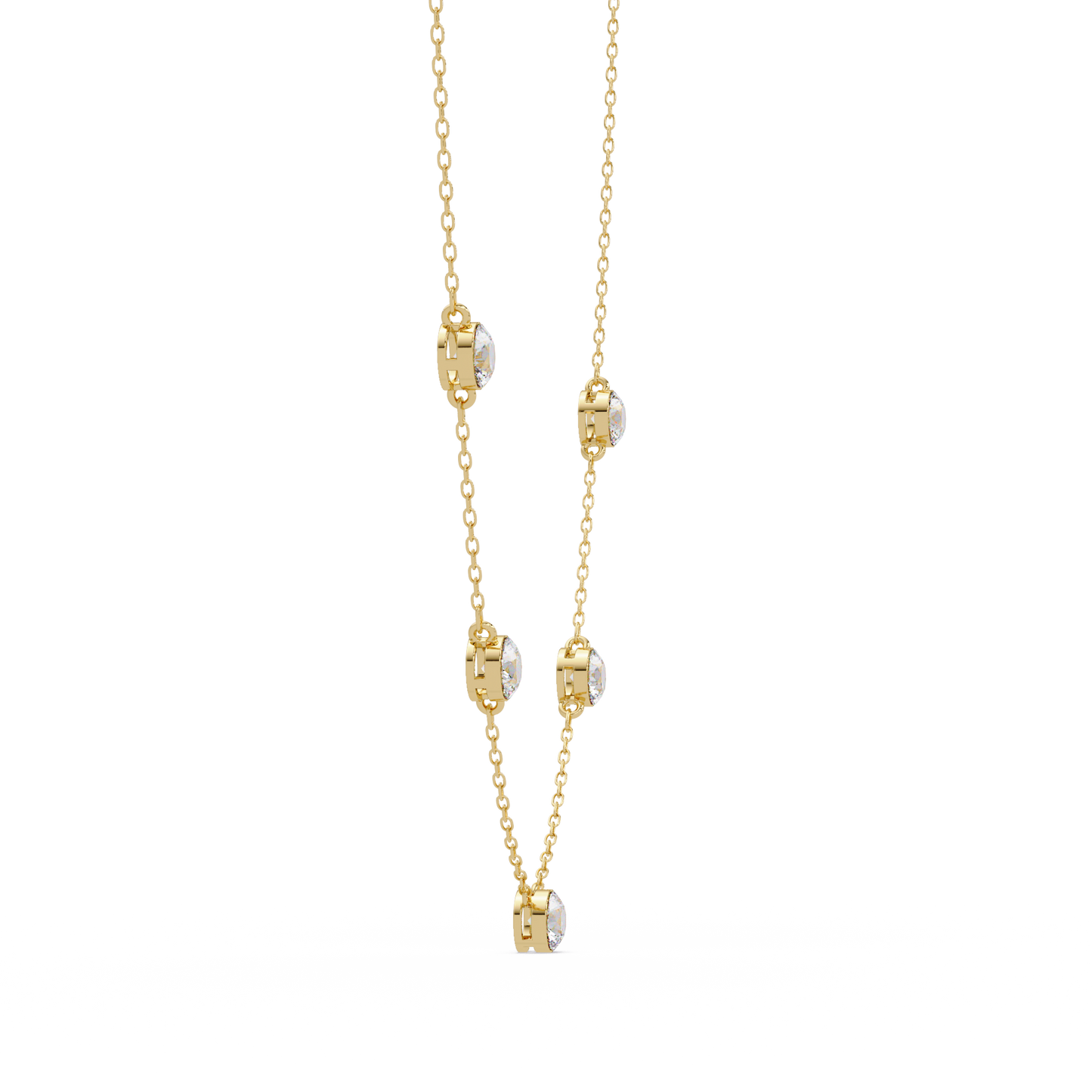Bezel Set Round Lab-Grown Diamond Rose Gold Station Necklace - HIGHCARAT DIAMONDS
