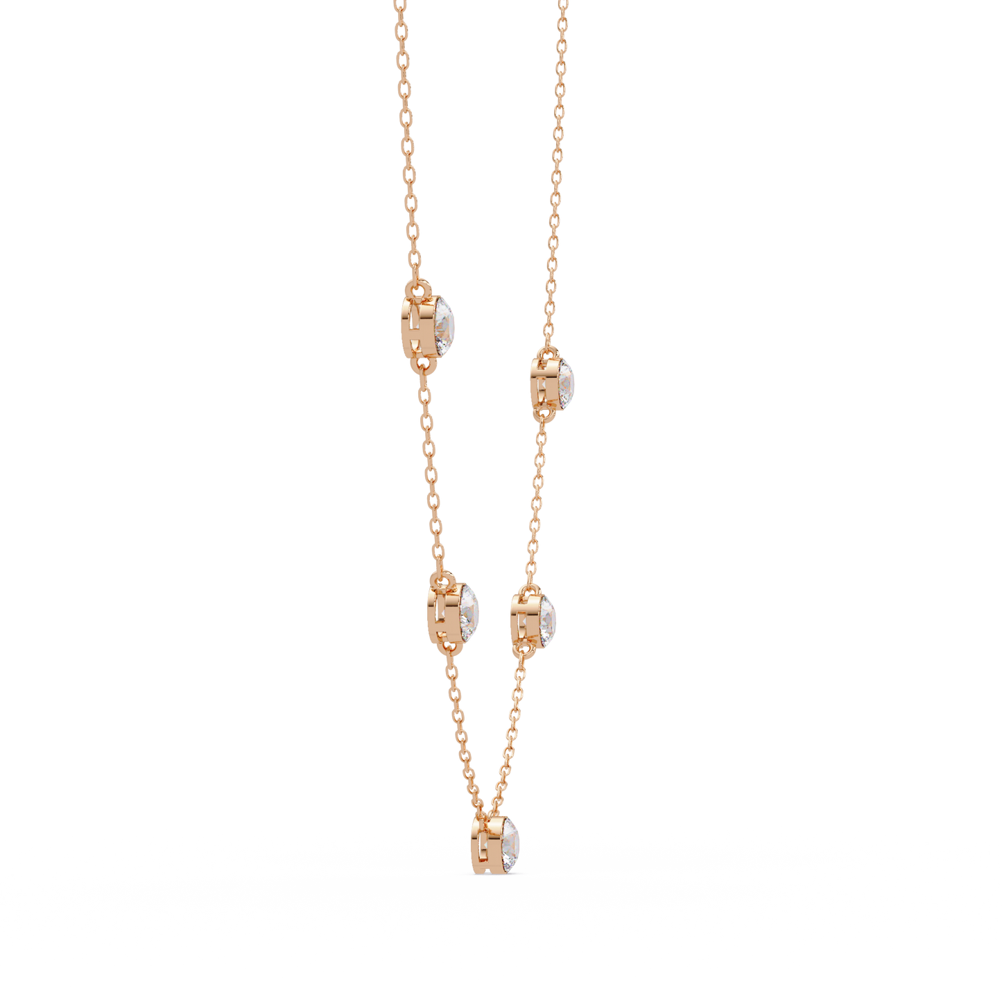 Bezel Set Round Lab-Grown Diamond Rose Gold Station Necklace - HIGHCARAT DIAMONDS