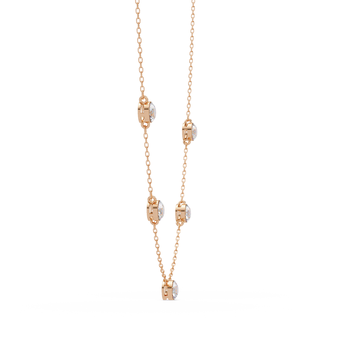 Bezel Set Round Lab-Grown Diamond Rose Gold Station Necklace - HIGHCARAT DIAMONDS