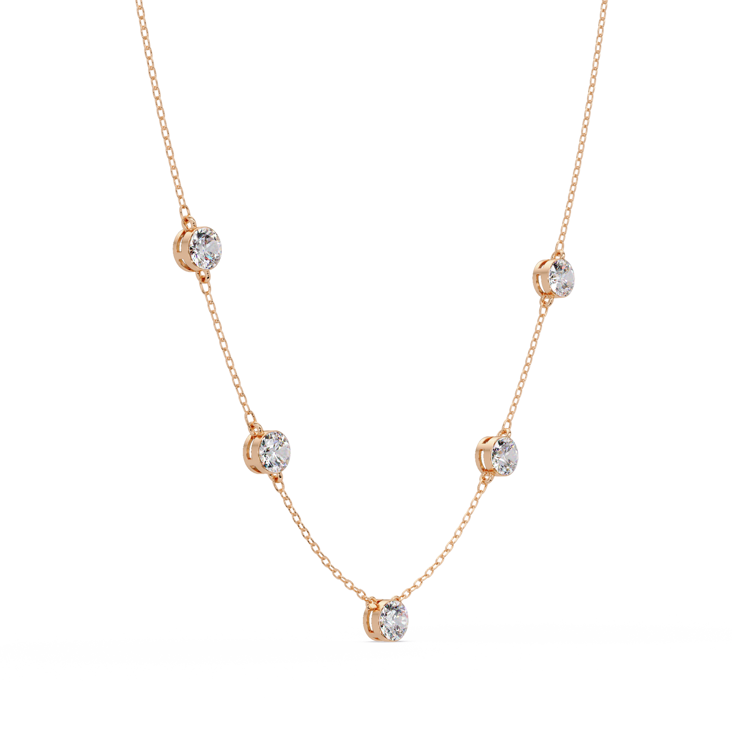 Bezel Set Round Lab-Grown Diamond Rose Gold Station Necklace - HIGHCARAT DIAMONDS