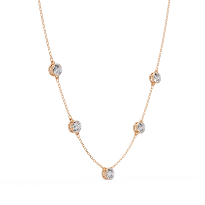Bezel Set Round Lab-Grown Diamond Rose Gold Station Necklace - HIGHCARAT DIAMONDS