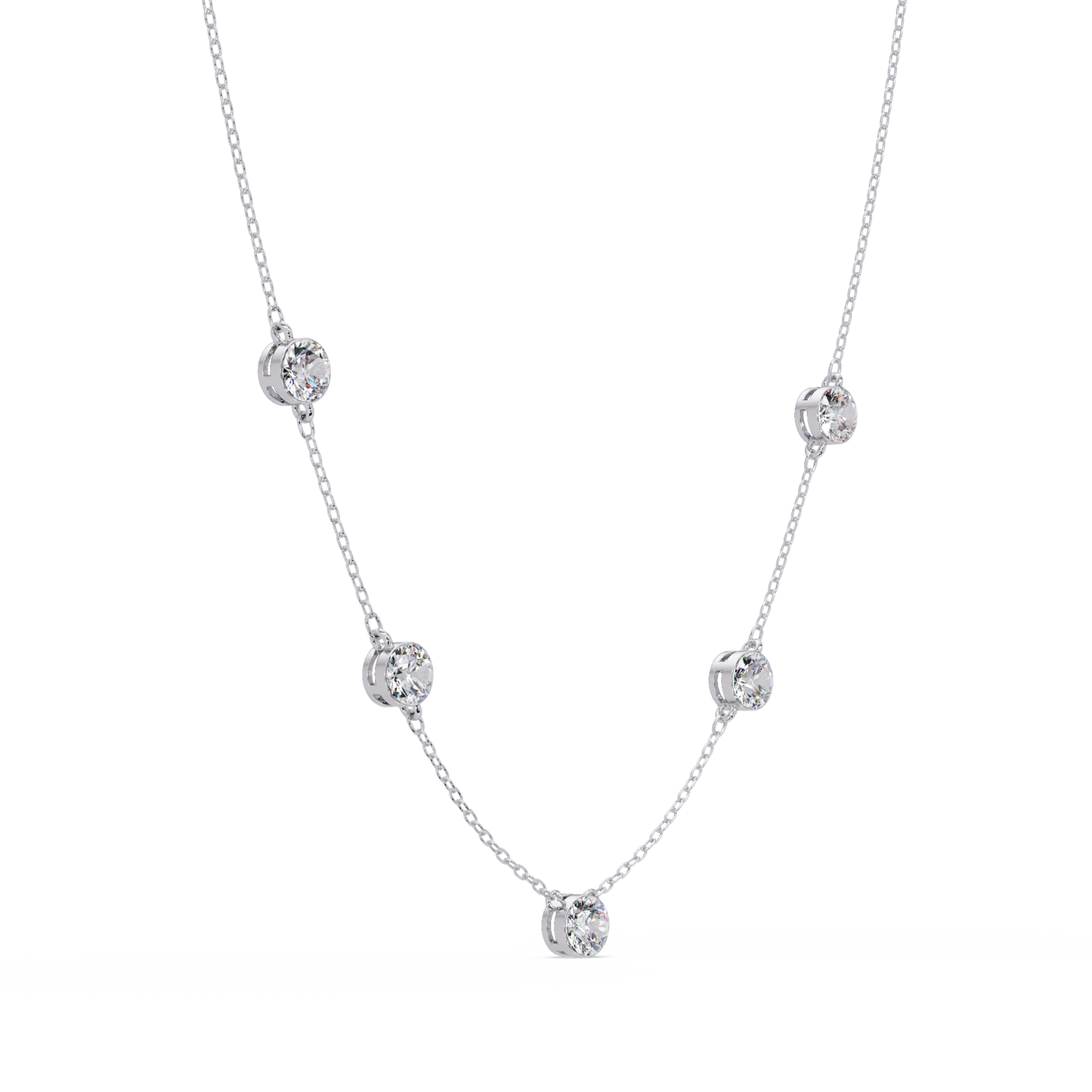 Bezel Set Round Lab-Grown Diamond Rose Gold Station Necklace - HIGHCARAT DIAMONDS