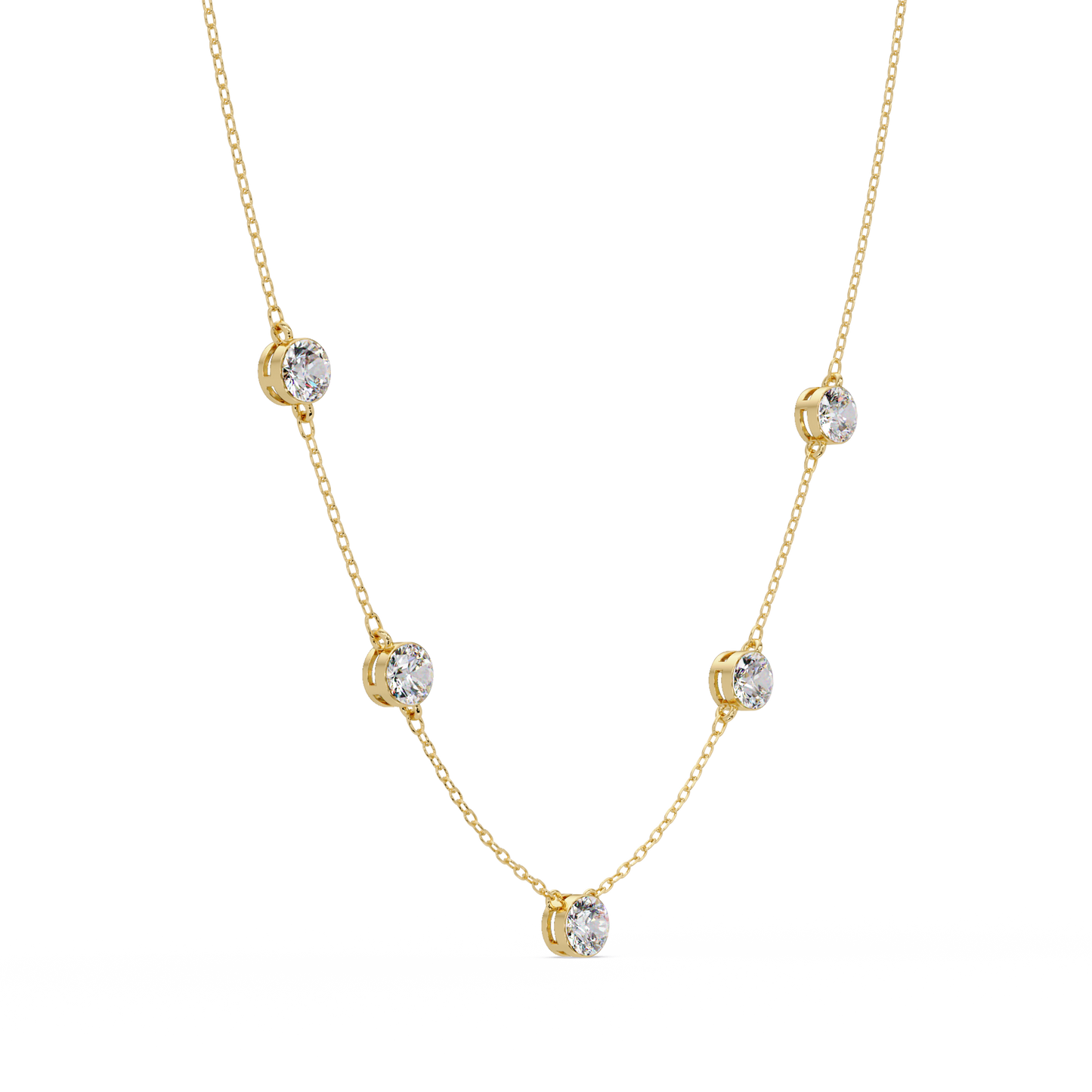 Bezel Set Round Lab-Grown Diamond Rose Gold Station Necklace - HIGHCARAT DIAMONDS