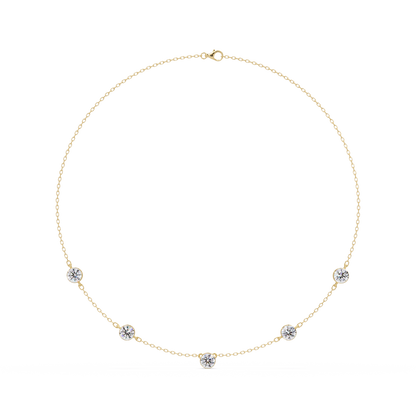Bezel Set Round Lab-Grown Diamond Rose Gold Station Necklace - HIGHCARAT DIAMONDS