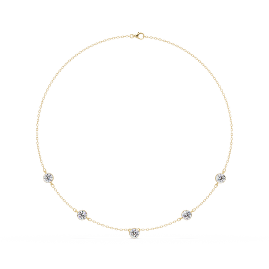 Bezel Set Round Lab-Grown Diamond Rose Gold Station Necklace - HIGHCARAT DIAMONDS