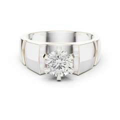 1.50 Ct Round Shapes Lab grown Diamond 14k Solid White Gold Unique Official Wear Diamond Ring For Men - HIGHCARAT DIAMONDS