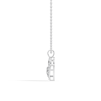 Round diamond butterfly heart necklace in white gold style