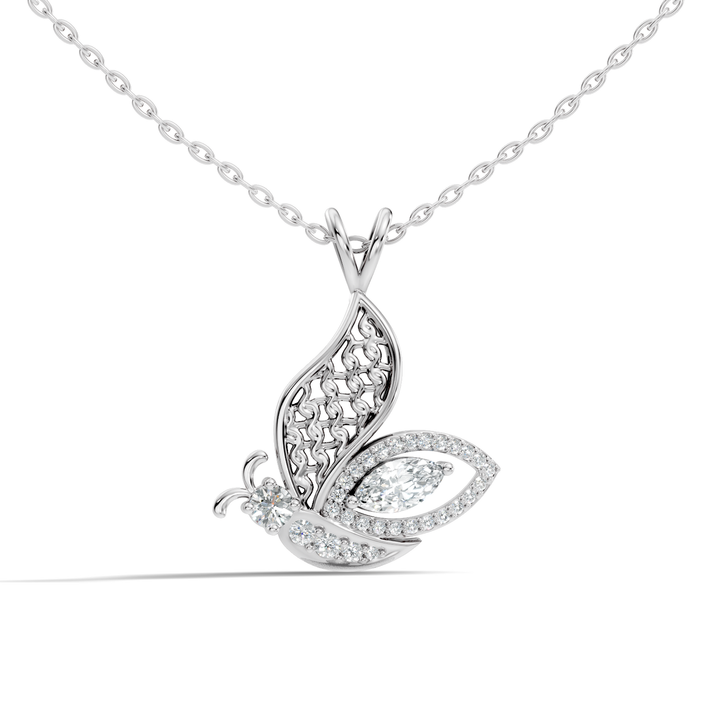 Butterfly Shape Marquise & Round Lab Grown 10k Solid Gold Elegance Minimalist Diamond Pendant For Women - HIGHCARAT DIAMONDS