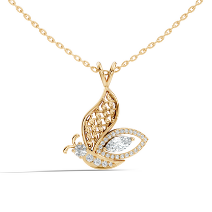 Butterfly Shape Marquise & Round Lab Grown 10k Solid Gold Elegance Minimalist Diamond Pendant For Women - HIGHCARAT DIAMONDS