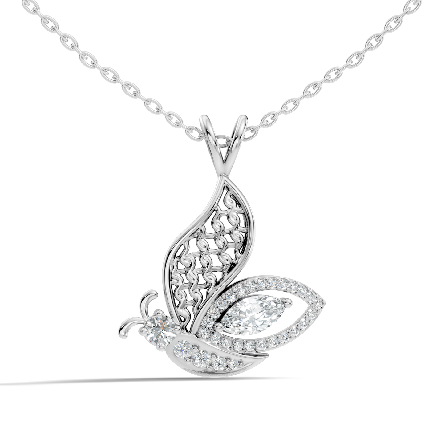 Butterfly Shape Marquise & Round Lab Grown 10k Solid Gold Elegance Minimalist Diamond Pendant For Women - HIGHCARAT DIAMONDS