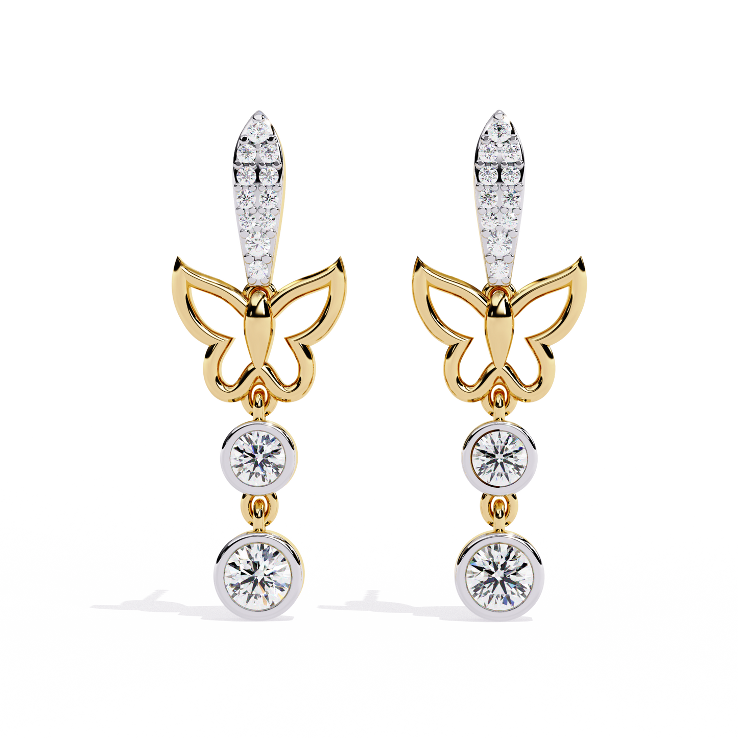 Butterfly drop earrings with round lab grown diamonds