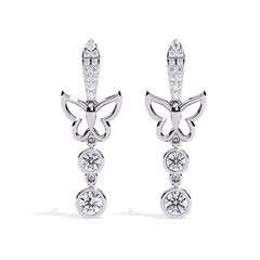 Open butterfly diamond dangle earrings in white gold
