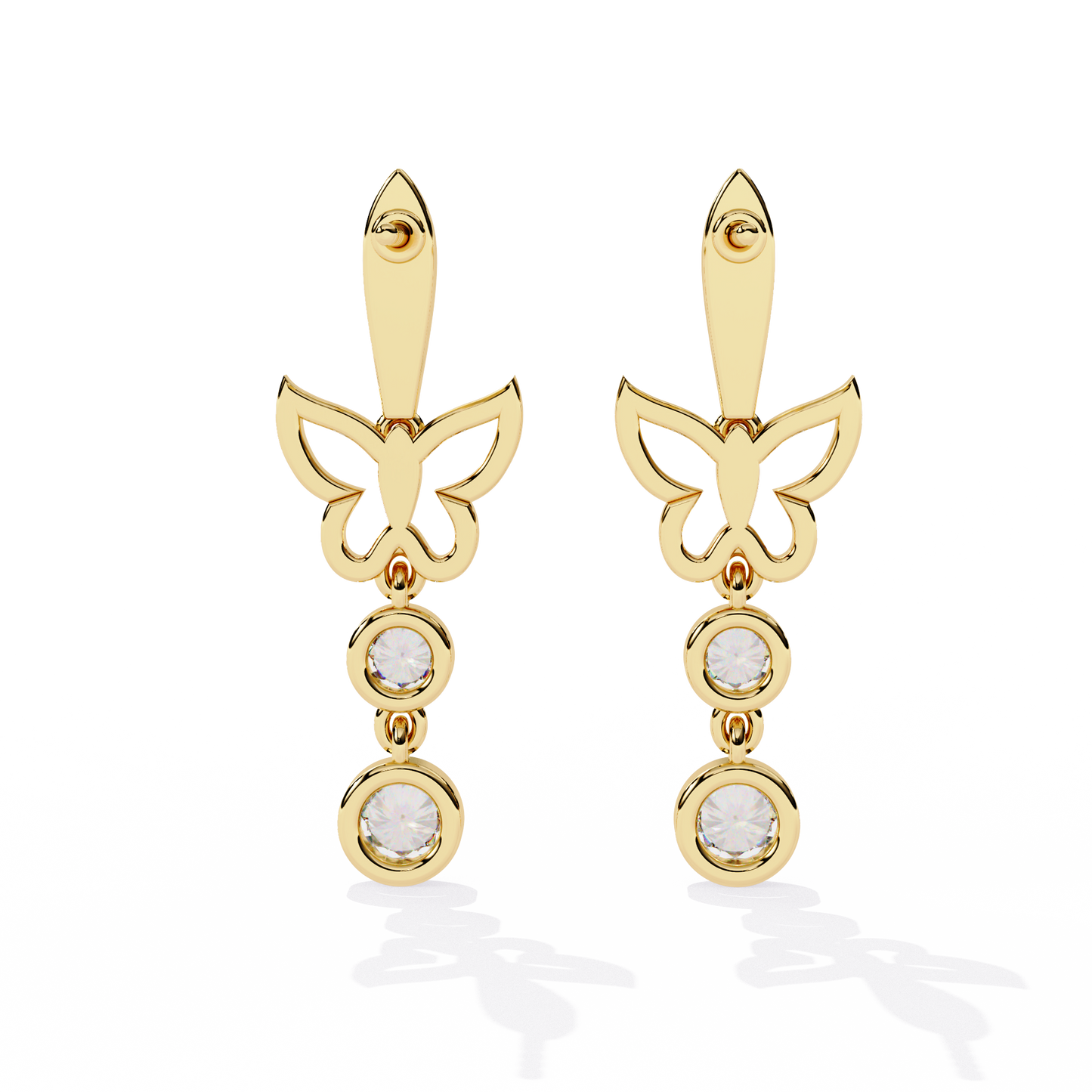 Modern butterfly diamond earrings with double drop stones