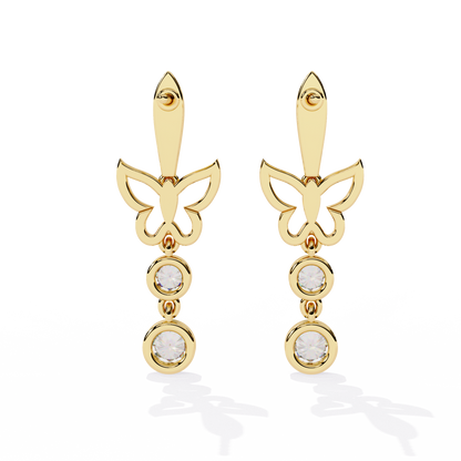 Modern butterfly diamond earrings with double drop stones
