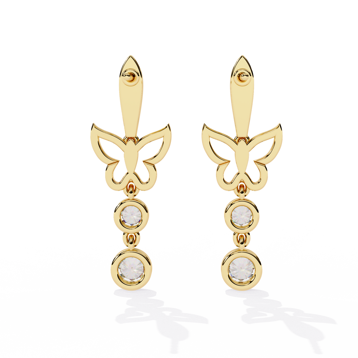 Modern butterfly diamond earrings with double drop stones