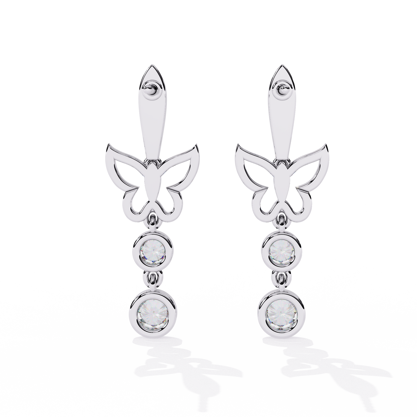 Butterfly drop earrings with round diamond chain design