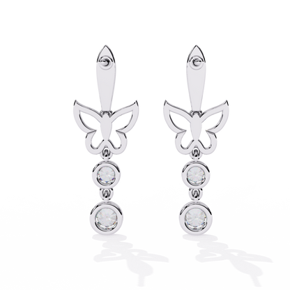 Butterfly drop earrings with round diamond chain design