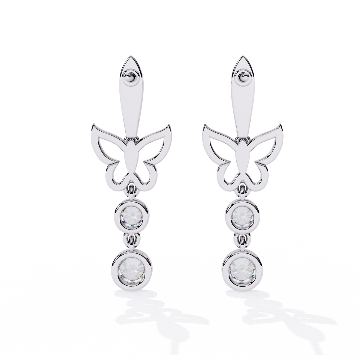 Butterfly drop earrings with round diamond chain design