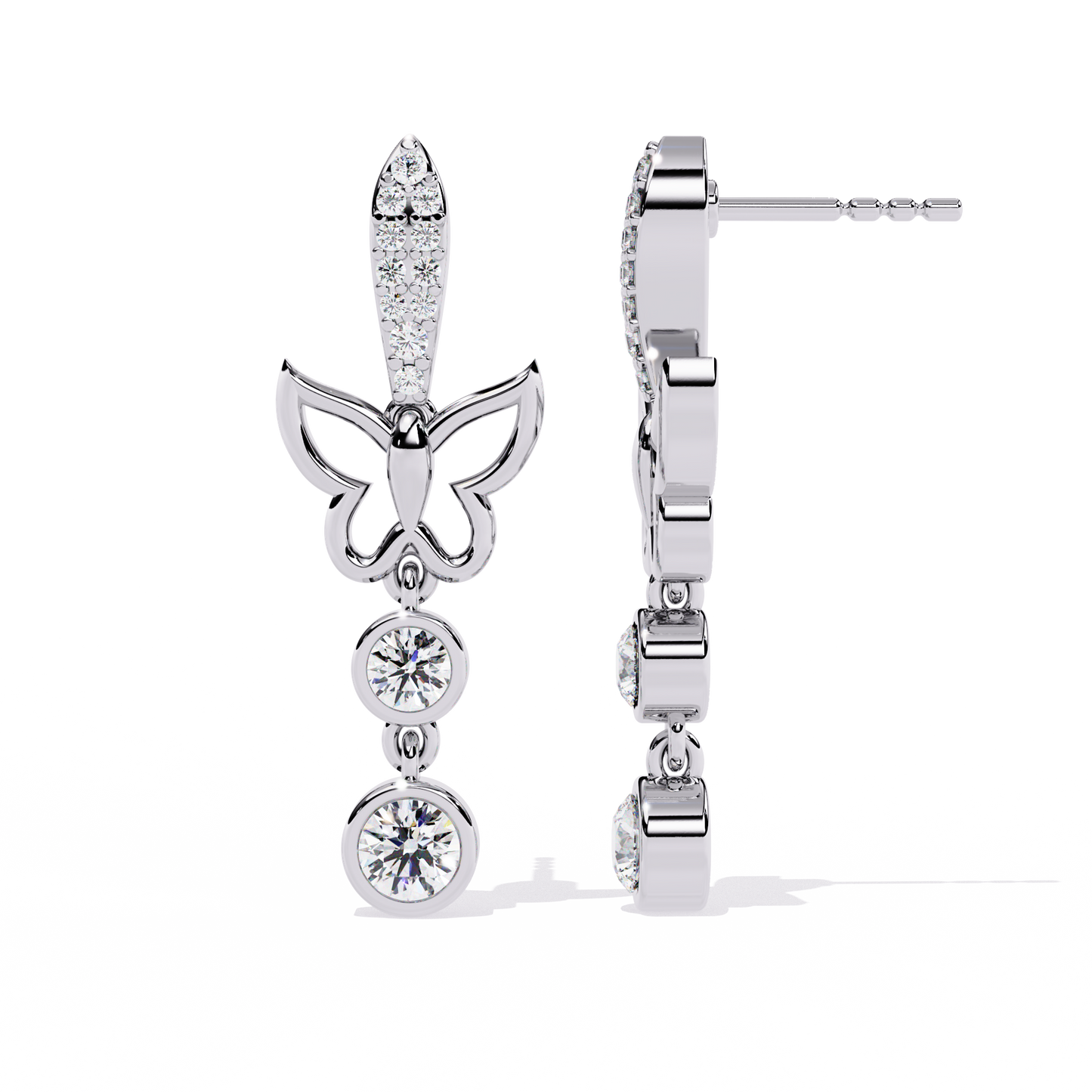 Delicate butterfly earrings with round brilliant diamonds