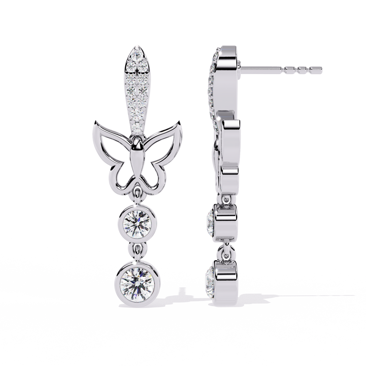 Delicate butterfly earrings with round brilliant diamonds