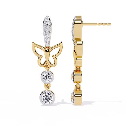 Butterfly inspired drop earrings with bezel set round diamonds