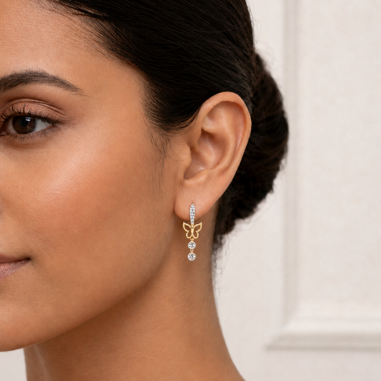 Butterfly Round Cut Lab Grown Diamond Drop Earring - HIGHCARAT DIAMONDS