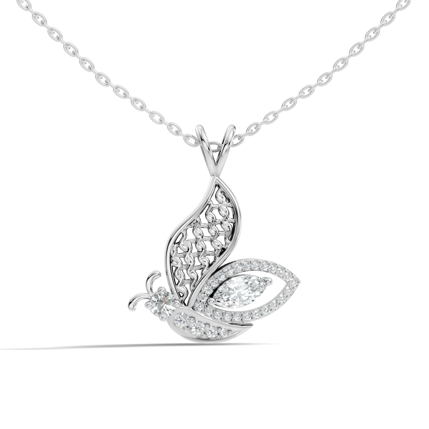 Butterfly Shape Marquise & Round Lab Grown 10k Solid Gold Elegance Minimalist Diamond Pendant For Women