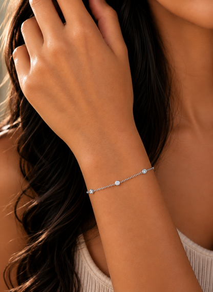 Round Colorless Diamond Bezel Set Charm Bracelet