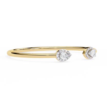 1.17Ct Pear And Round Cut High Quality Diamond Dainty Halo Style Open Party Wear Bangle For Her